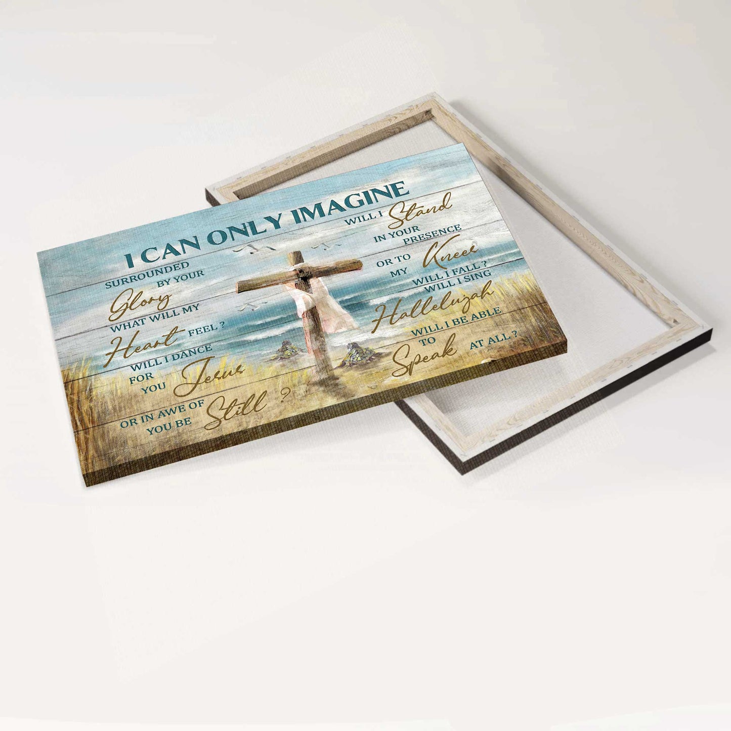 Jesus Landscape Canvas- Sea turtle, To the ocean, Wooden cross- Gift for Christian- I can only imagine - Landscape Canvas Prints, Wall Art