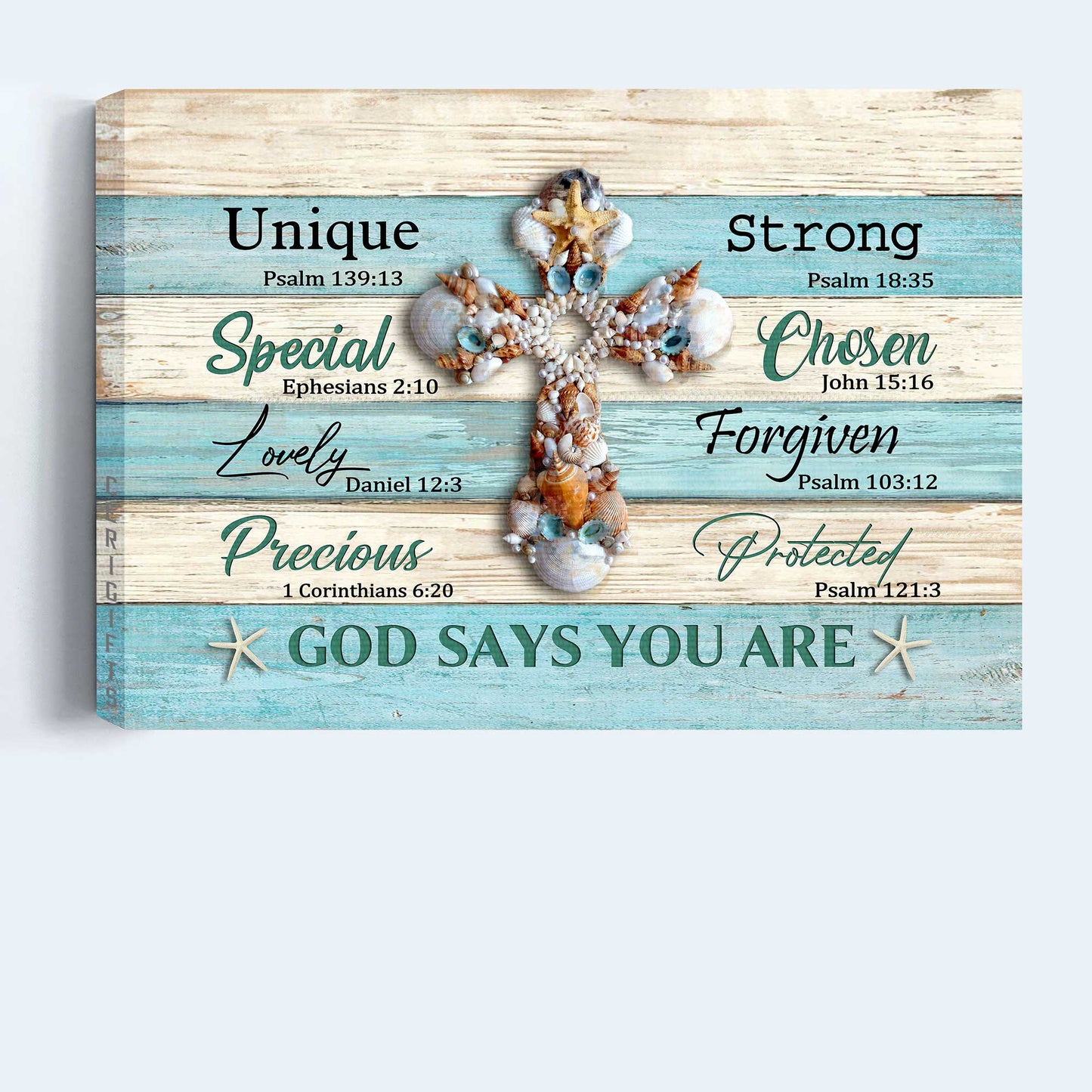 Jesus Landscape Canvas- Seashell cross, God says you are - Gift for Christian - Landscape Canvas Prints, Wall Art