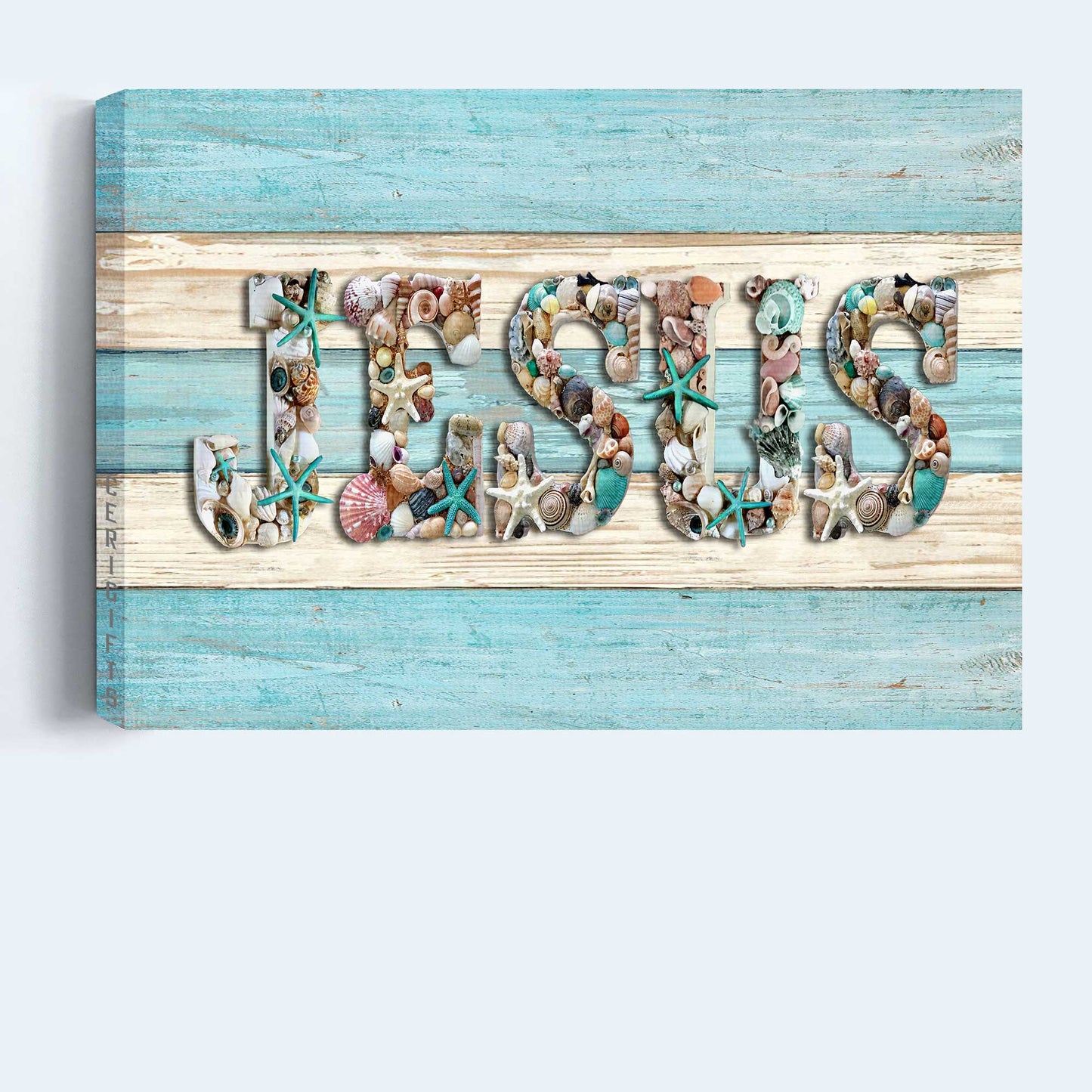 Jesus Landscape Canvas- Seashell painting, Blue starfish- Gift for Christian - Landscape Canvas Prints, Wall Art