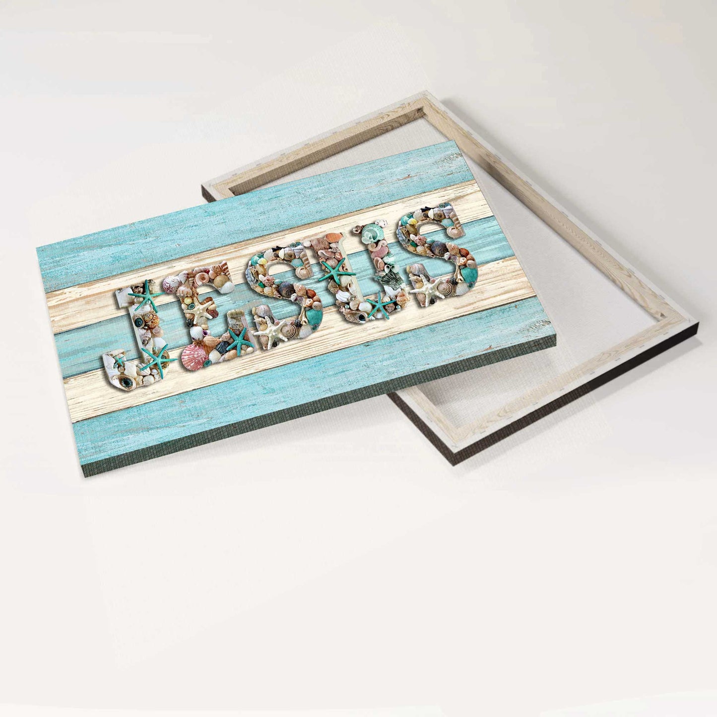 Jesus Landscape Canvas- Seashell painting, Blue starfish- Gift for Christian - Landscape Canvas Prints, Wall Art