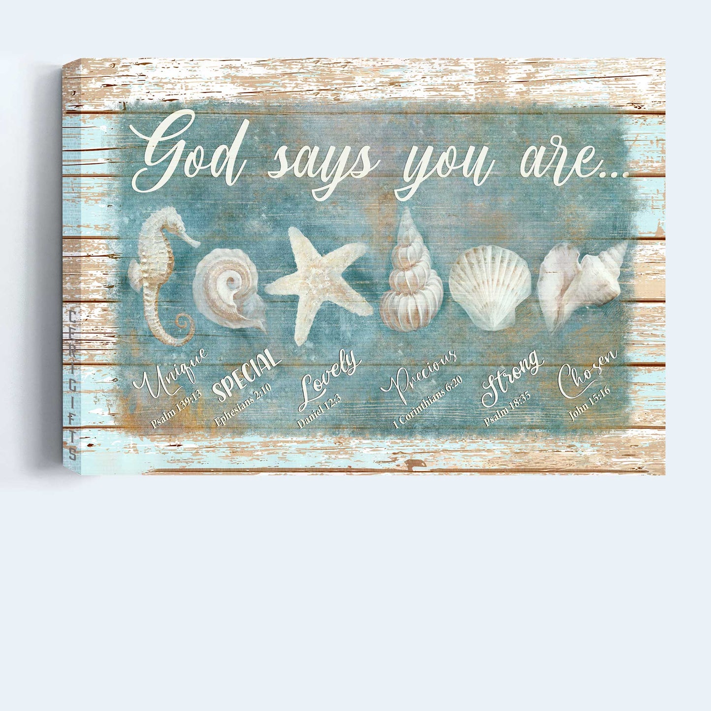 Jesus Landscape Canvas- Seashells painting, God says you are - Gift for Christian- Landscape Canvas Prints, Wall Art