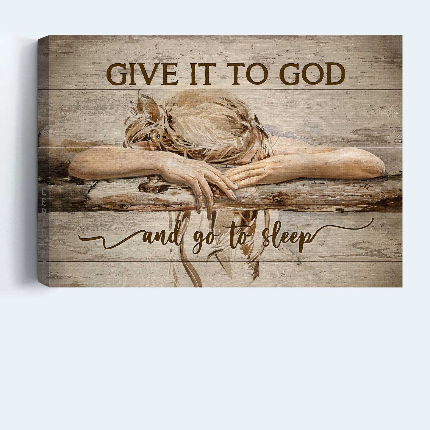 Jesus Landscape Canvas- Sleeping girl- Gift for Christian- Give it to God and go to sleep - Landscape Canvas Prints, Christian Wall Art