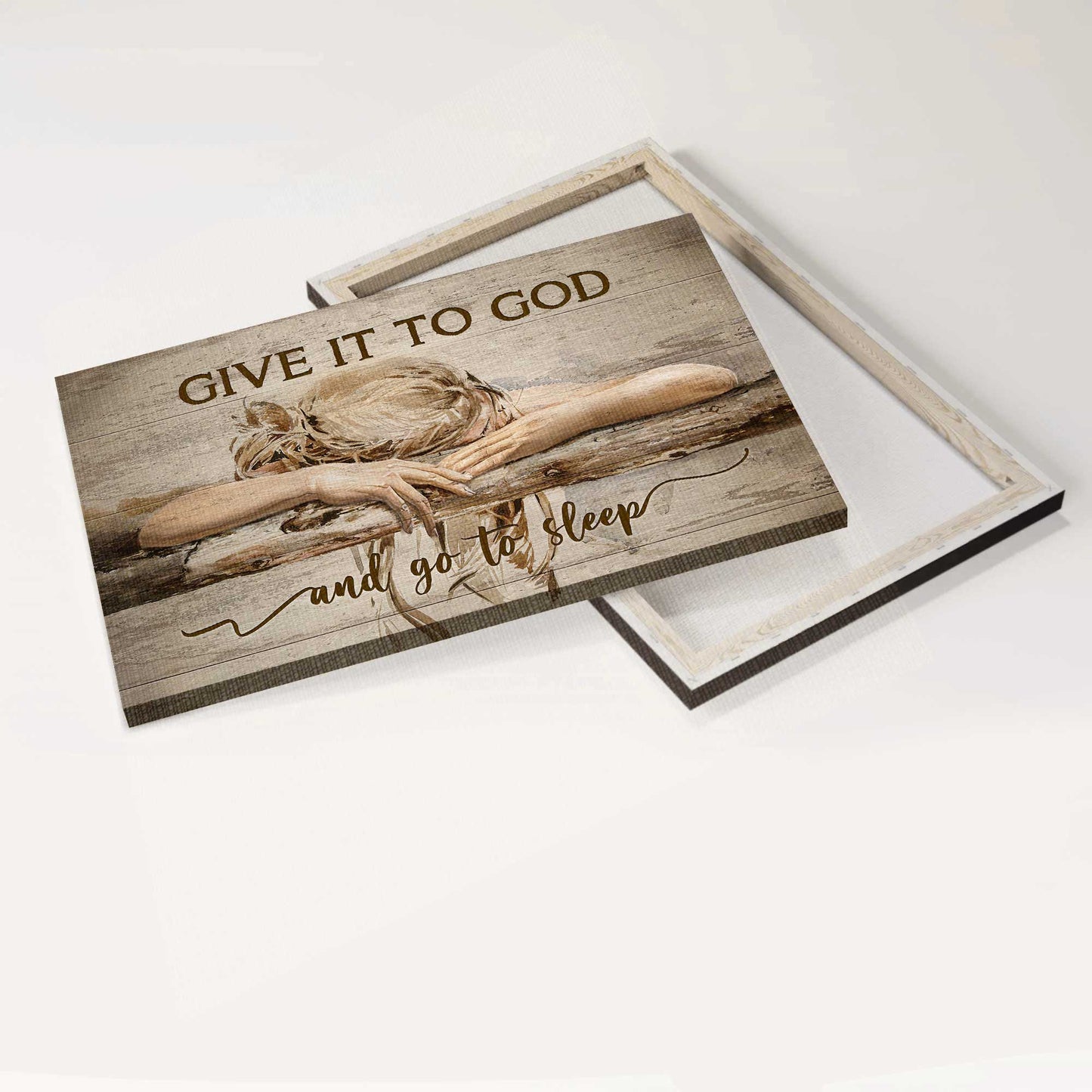 Jesus Landscape Canvas- Sleeping girl- Gift for Christian- Give it to God and go to sleep - Landscape Canvas Prints, Christian Wall Art