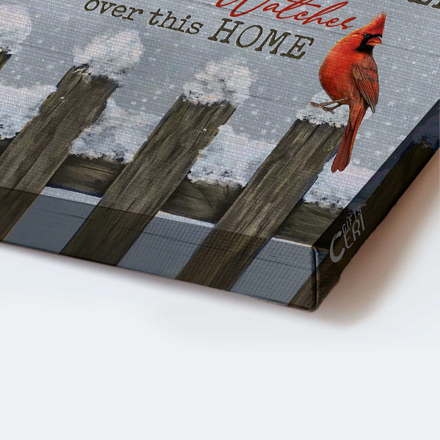 Memorial Landscape Canvas- Snow fence, Red cardinal- Gift for members family- A big piece of my heart lives in heaven - Heaven Landscape Canvas Prints, Wall Art