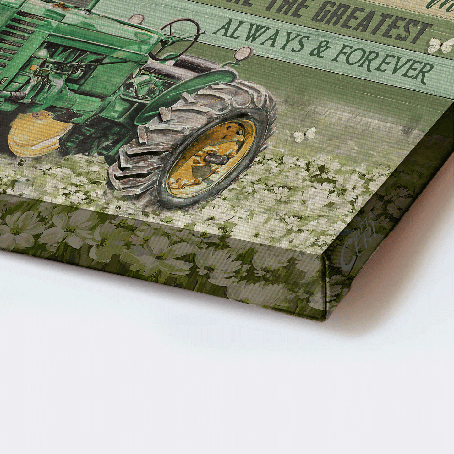 Gift for Dad- Son to dad, Old tractor, White flower field, I love you always and forever - Family Landscape Canvas Prints, Wall Art