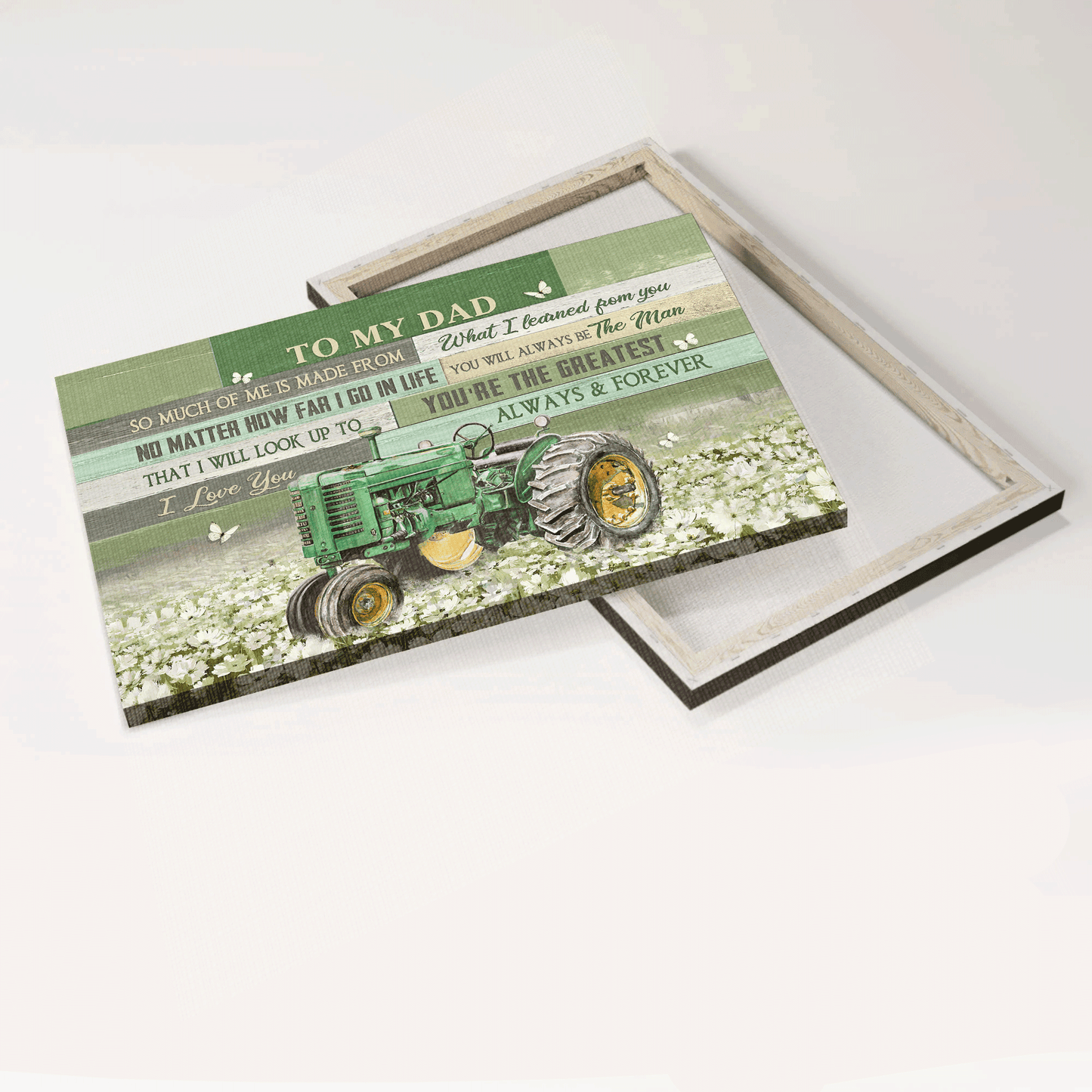 Gift for Dad- Son to dad, Old tractor, White flower field, I love you always and forever - Family Landscape Canvas Prints, Wall Art