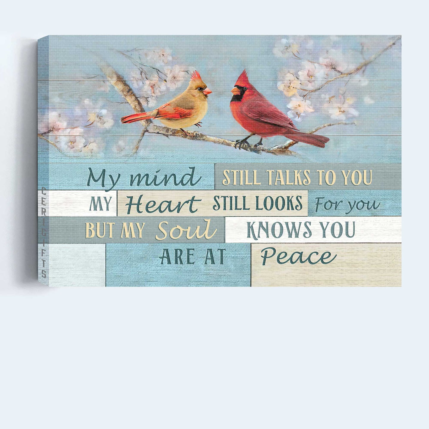 Memorial landscape canvas- Spring painting, Cardinal drawing- Memorial gift for members family- My mind still talks to you - Heaven Landscape Canvas Prints, Wall Art