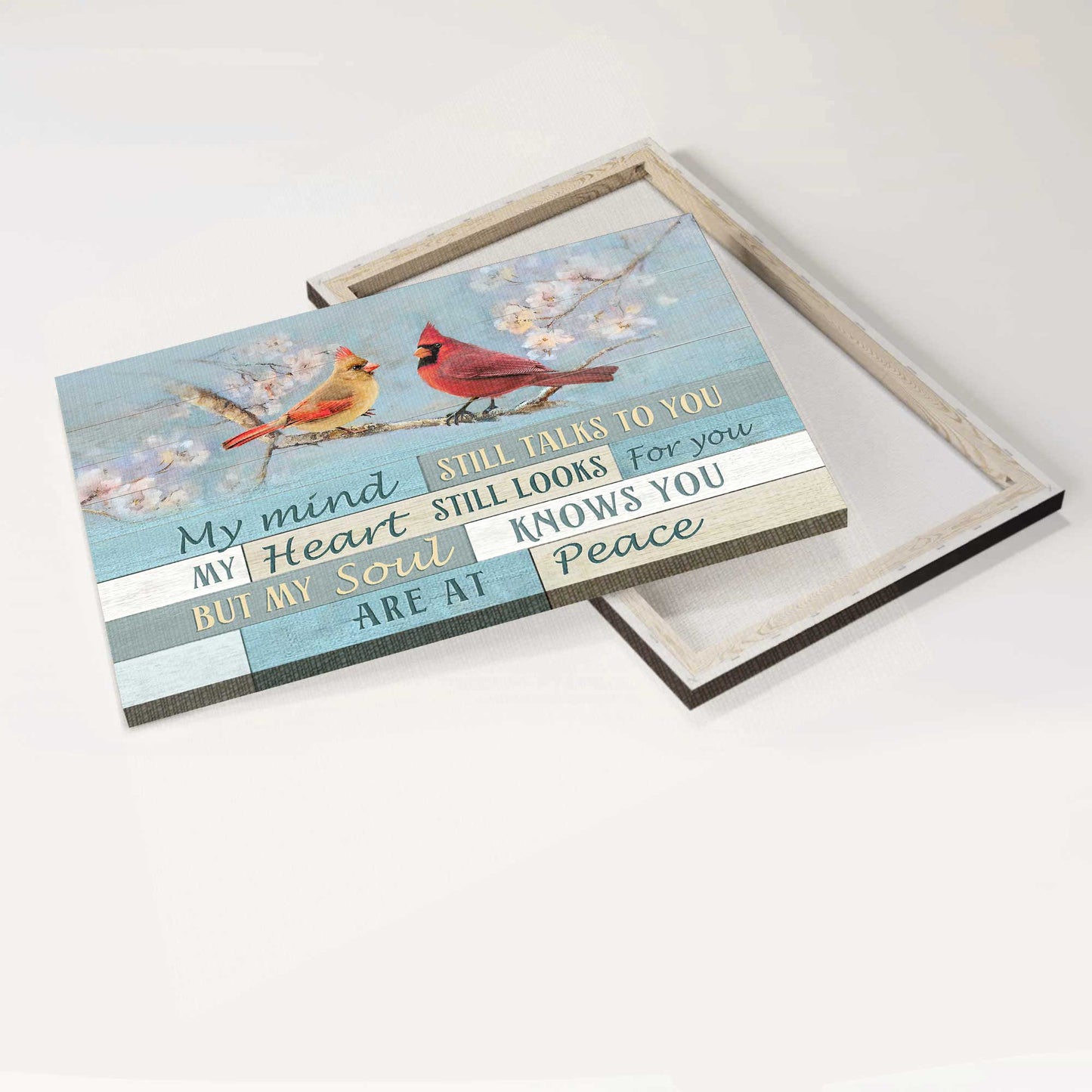 Memorial landscape canvas- Spring painting, Cardinal drawing- Memorial gift for members family- My mind still talks to you - Heaven Landscape Canvas Prints, Wall Art