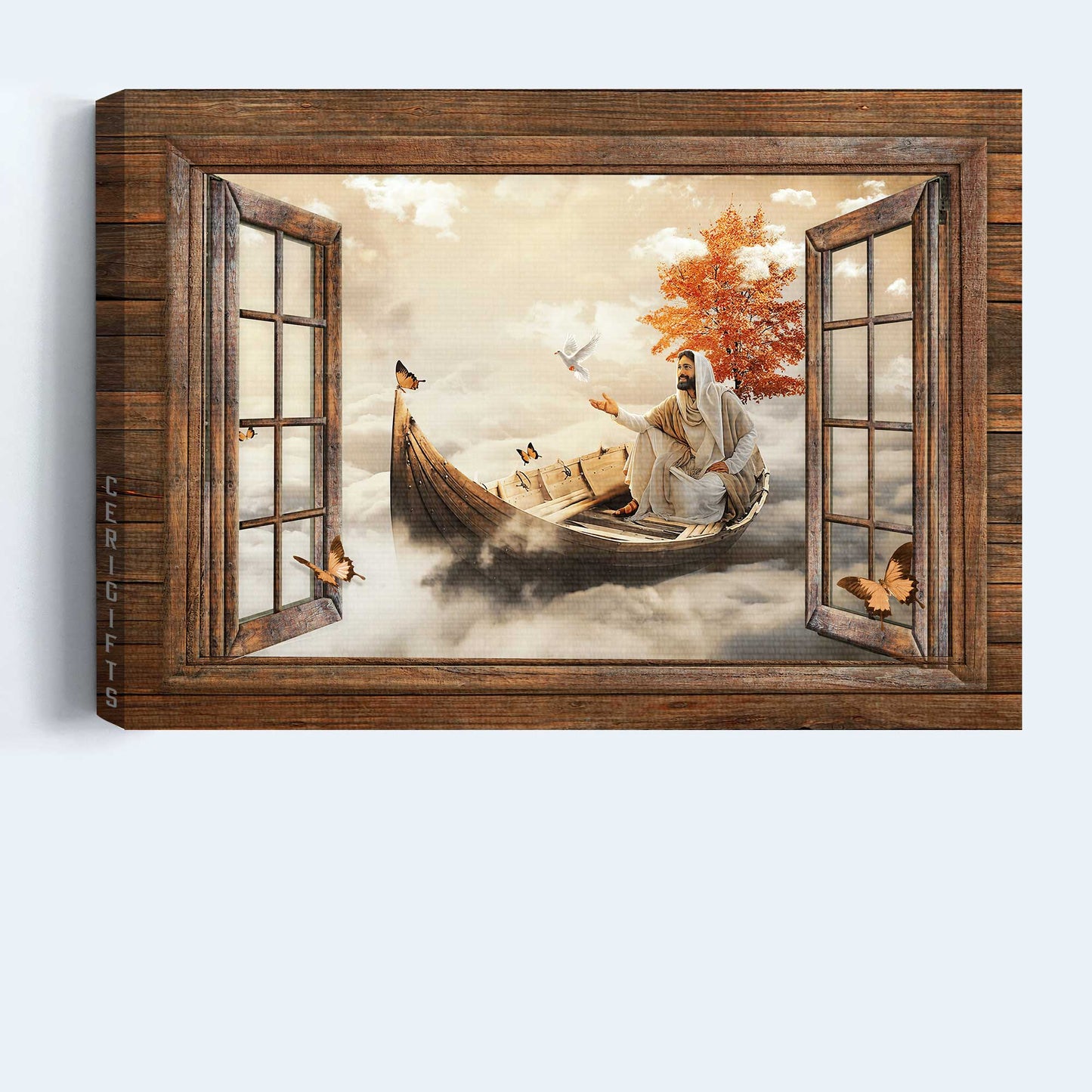Jesus Landscape Canvas- Amazing Jesus Christ, Beautiful Boat, Monarch Butterfly, Jesus Painting Canvas- Gift For Christian