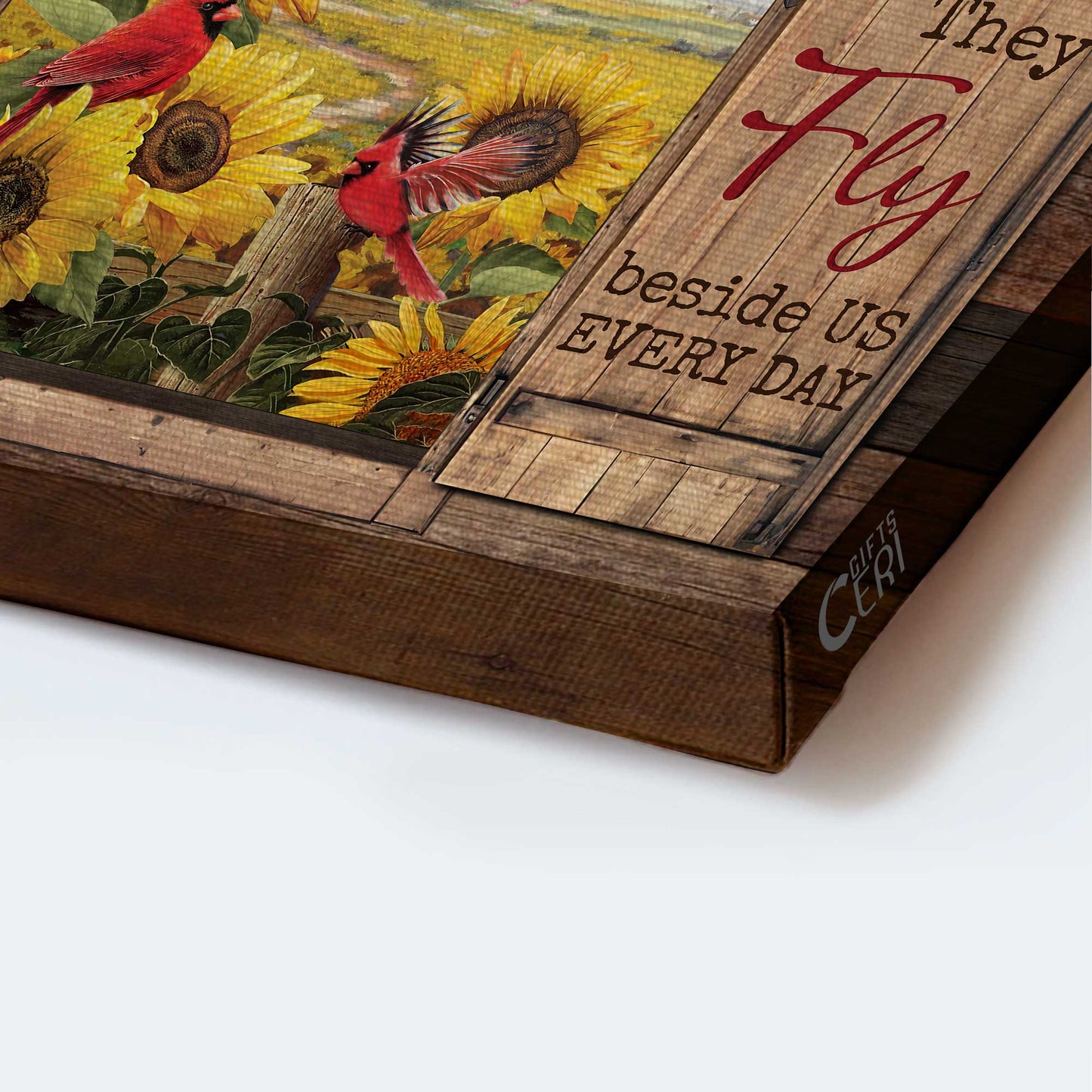 Memorial Landscape Canvas - Heaven, Sunflower Field, Cardinal Painting, Sunny Day Canvas - Memorial Gift For Family Members - Those We Love Don't Go Away
