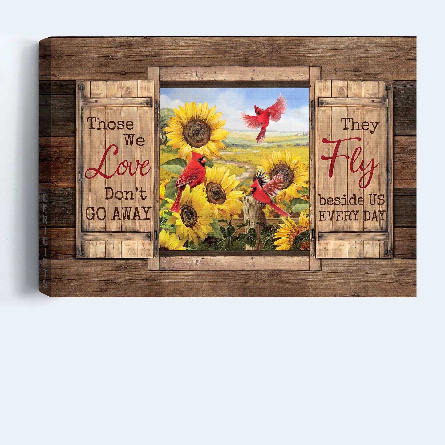 Memorial Landscape Canvas - Heaven, Sunflower Field, Cardinal Painting, Sunny Day Canvas - Memorial Gift For Family Members - Those We Love Don't Go Away