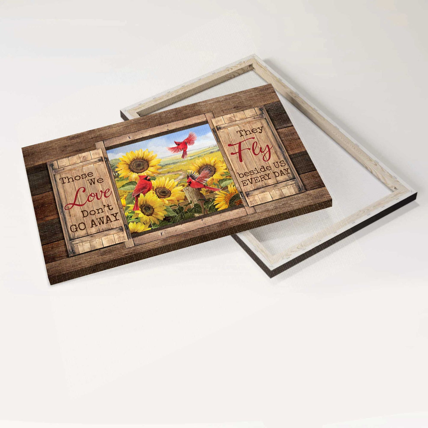Memorial Landscape Canvas - Heaven, Sunflower Field, Cardinal Painting, Sunny Day Canvas - Memorial Gift For Family Members - Those We Love Don't Go Away