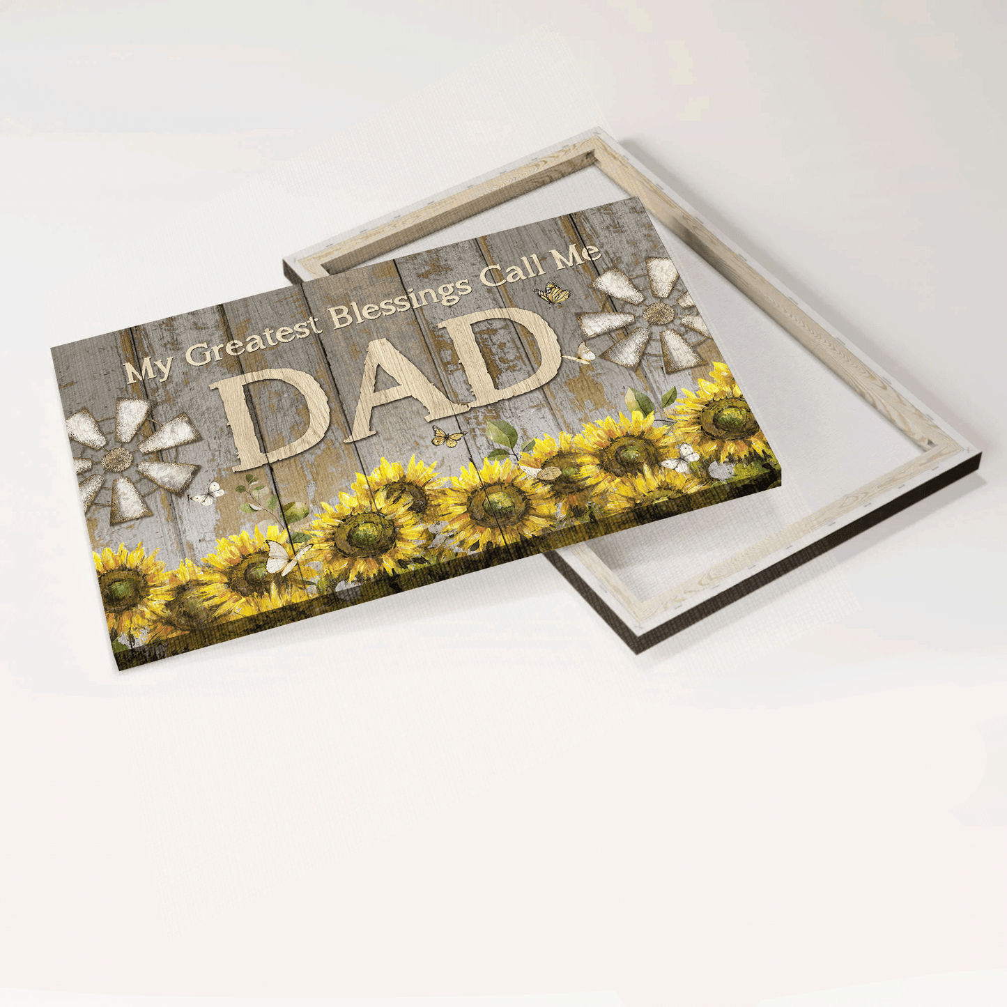 Gift For Dad, Father's Day Landscape Canvas - Sunflower Garden, Antique Windmill, Family Canvas - Valentine's Day Gift For Christian Husband, Couple, Spouse Or Dad - My Greatest Blessings Call Me Dad