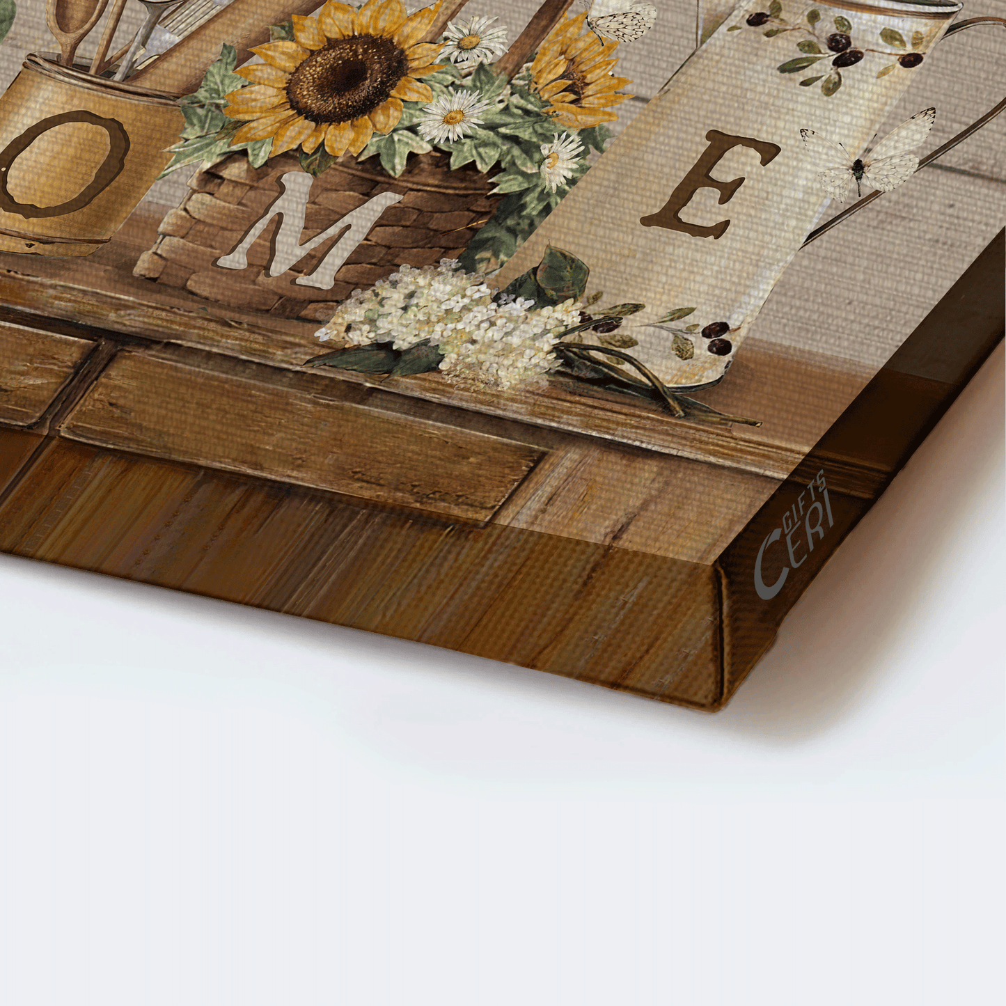 Family Landscape Canvas - Sunflower Painting, Vintage Kitchen, Butterfly Canvas - Gift For Family Members - Meals And Memories Are Made Here Home