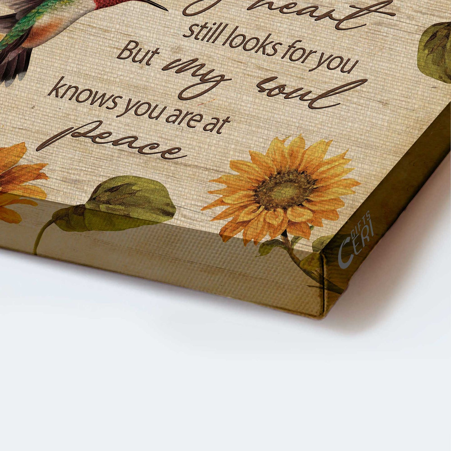 Memorial Landscape Canvas - Heaven, Sunflower Pattern, Colorful Hummingbird Canvas - Memorial Gift For Family Members - My Soul Knows You Are At Peace