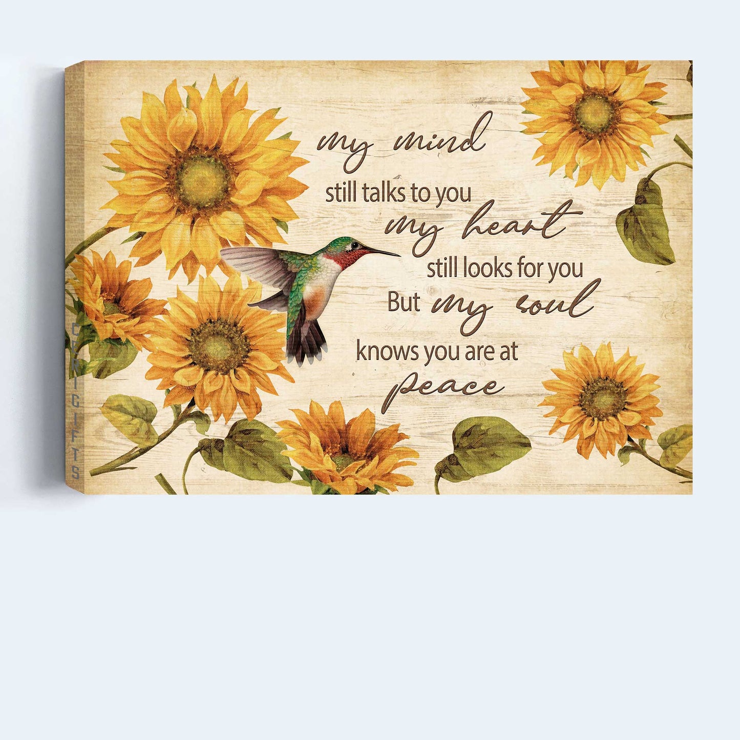 Memorial Landscape Canvas - Heaven, Sunflower Pattern, Colorful Hummingbird Canvas - Memorial Gift For Family Members - My Soul Knows You Are At Peace