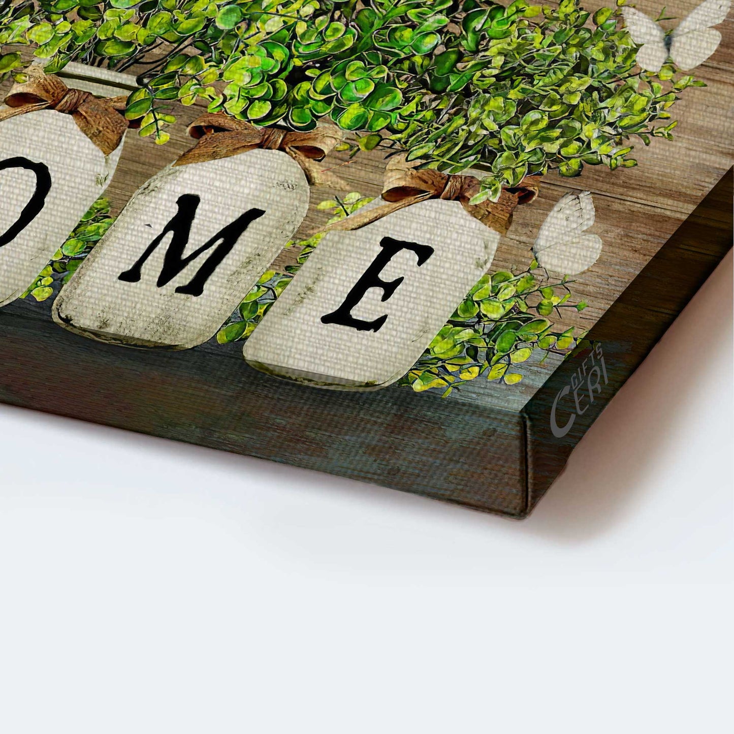Jesus Landscape Canvas - Baby Rubber Plant Vase, White Butterfly, God bless our home - Gift For Christian