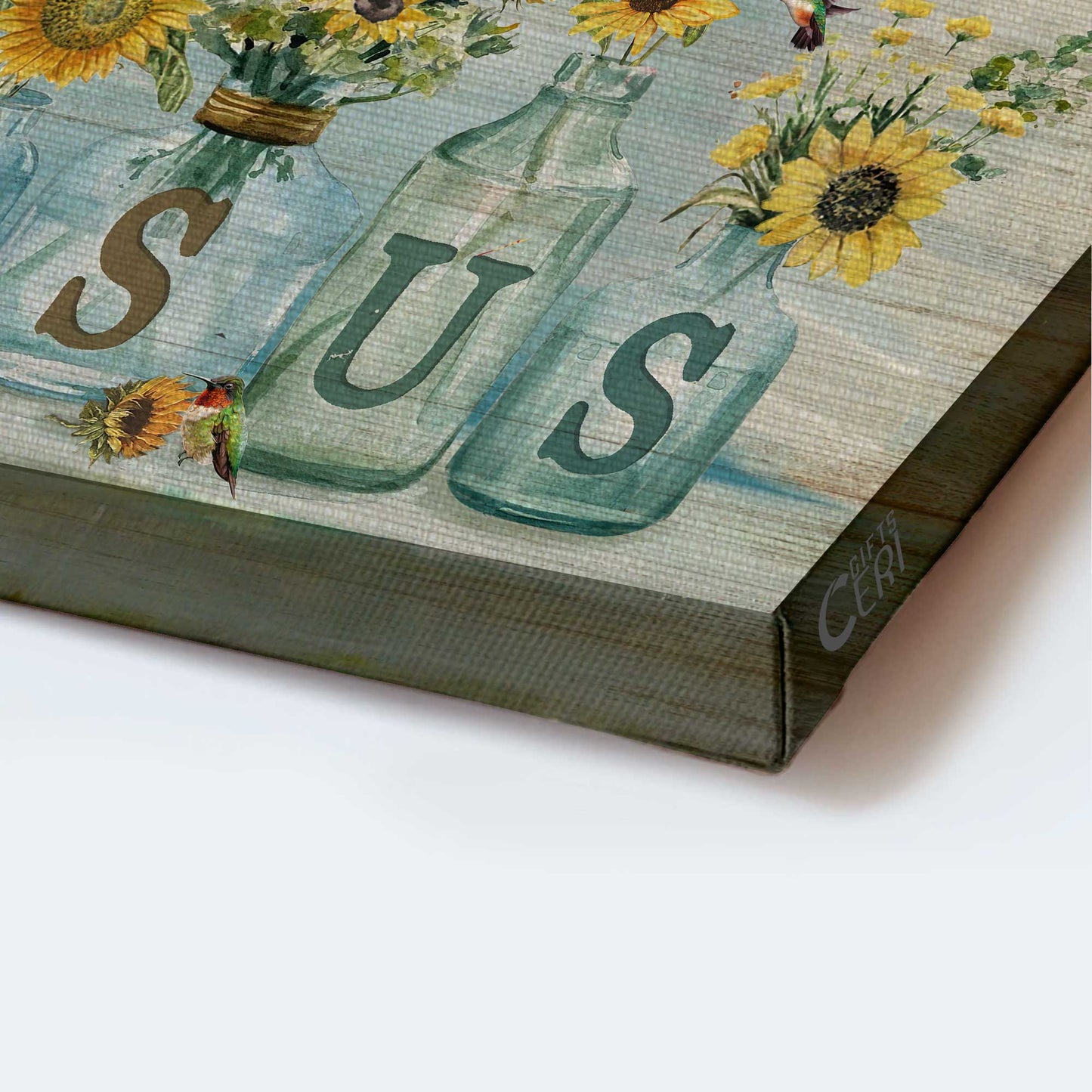 Jesus Landscape Canvas- Pretty sunflower, Crystal vase, Hummingbird canvas- Gift for Christian In the morning when I rise, Give me Jesus - Landscape Canvas Prints, Christian Wall Art