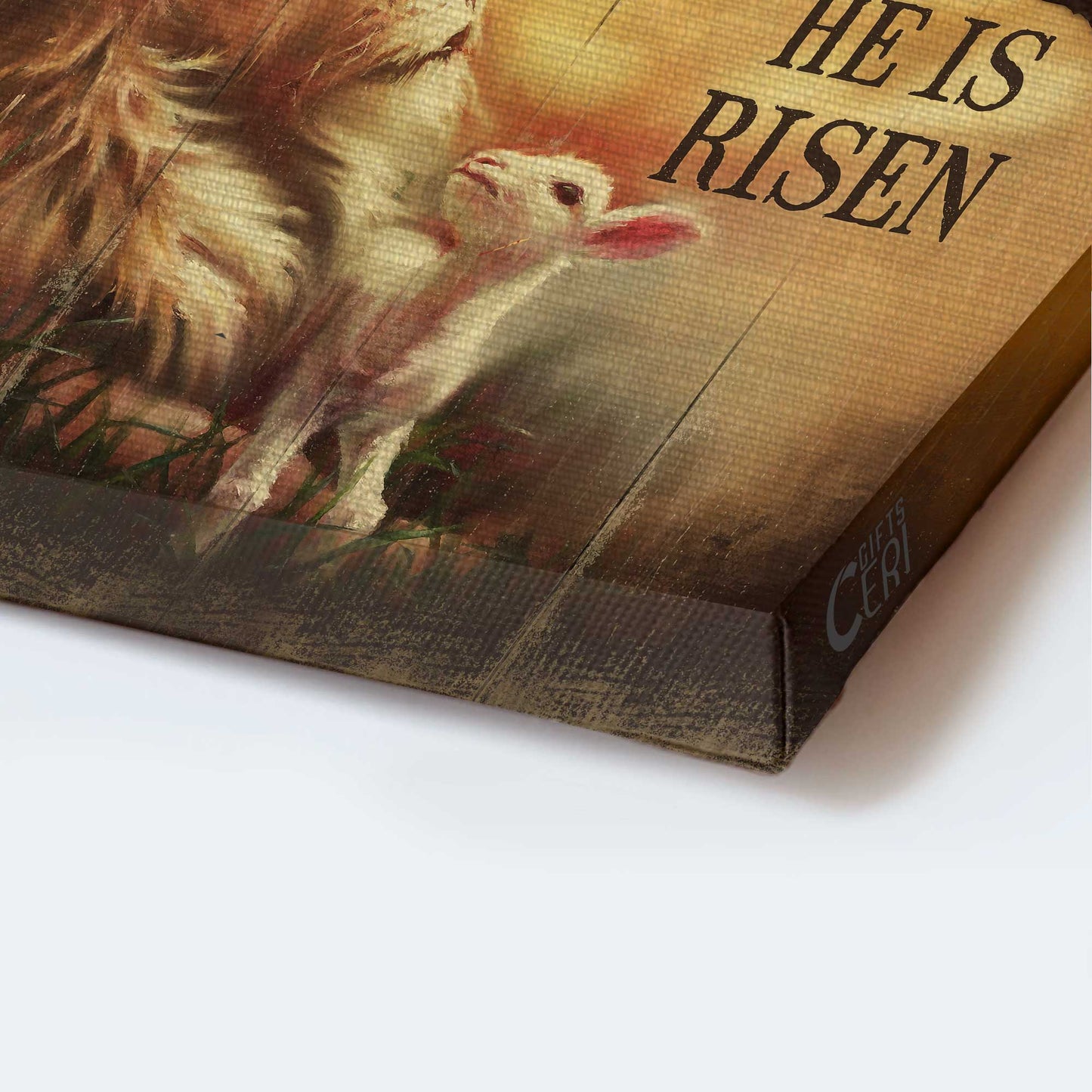 Jesus Portrait Canvas- Lion of Judah, Lamb of God, Cross, Sunset Painting- Gift for Christian- It is finish he is risen - Portrait Canvas Prints, Wall Art