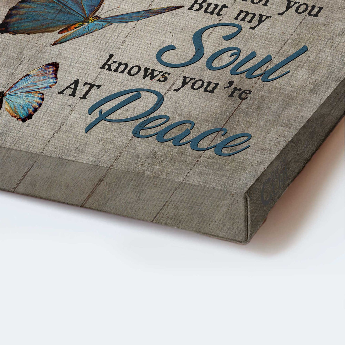 Memorial Portrait Canvas- Blue butterfly, Grey background canvas- Gift for members family- You are at peace - Heaven Portrait Canvas Prints, Wall Art