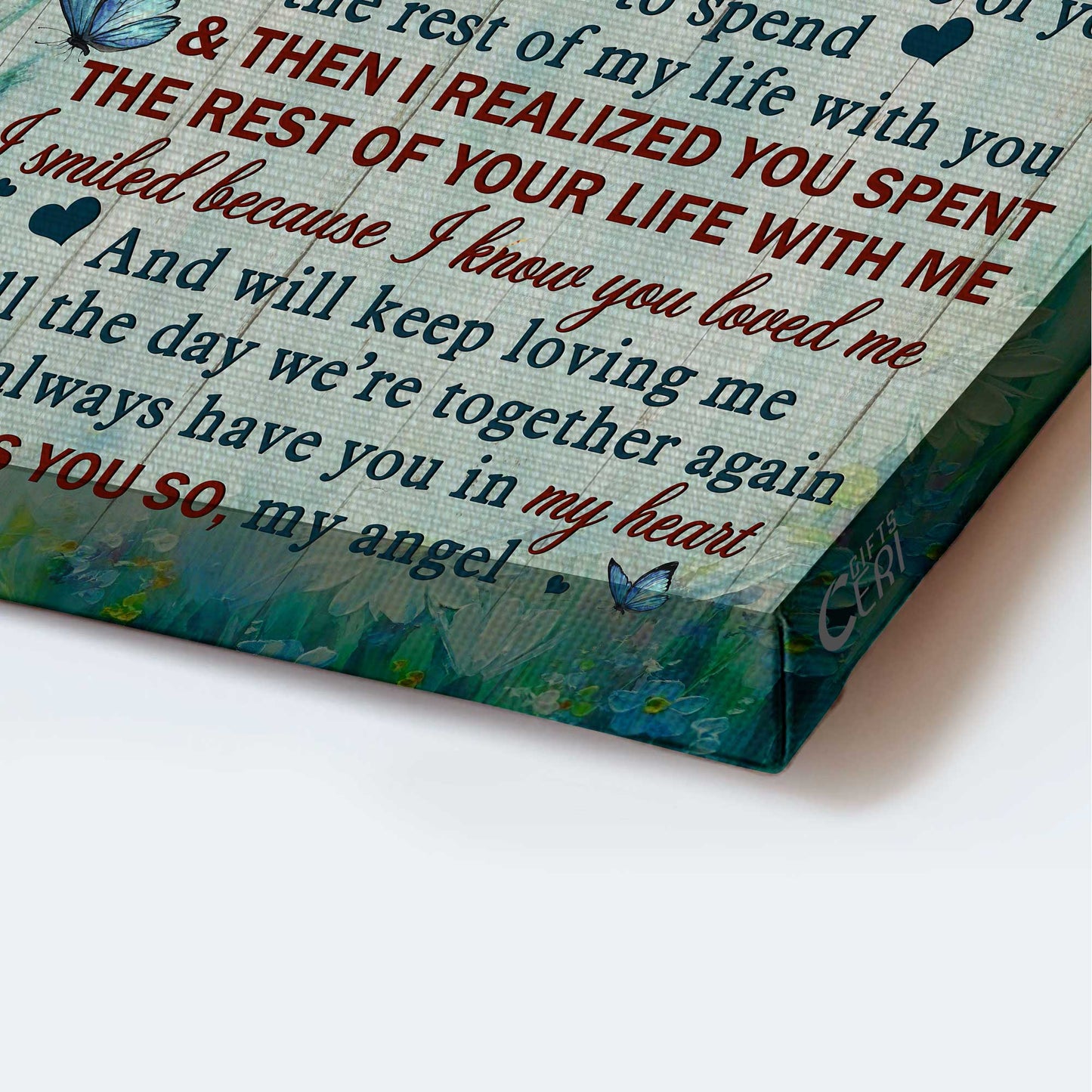 Memorial Landscape Canvas- Daisy field painting, Blue butterfly canvas- Gift for Christian- I smiled because I know you loved me