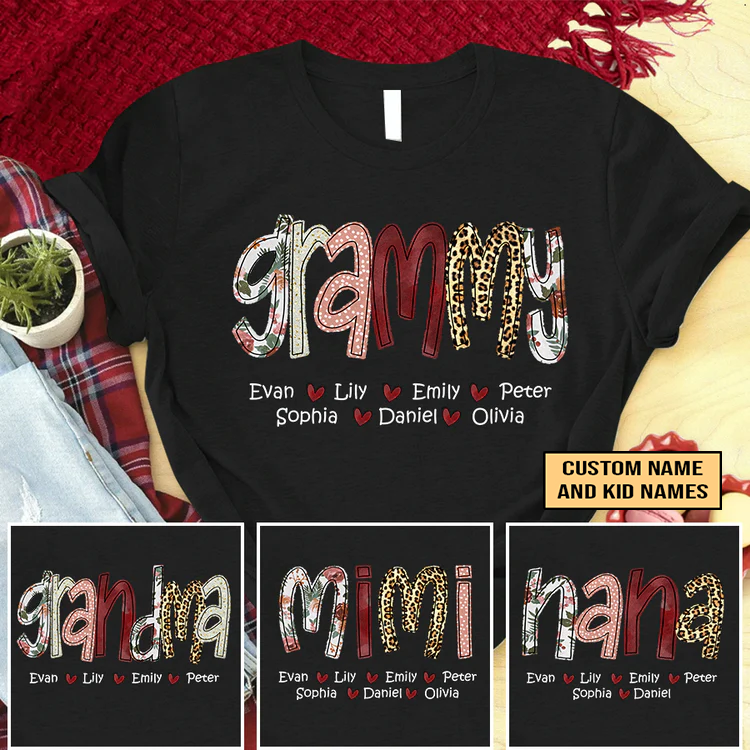 Grammy And Kids Custom T-Shirt, Mother's Day Personalized T-Shirt- Gift For Granma, Mimi, Nana, Grammy