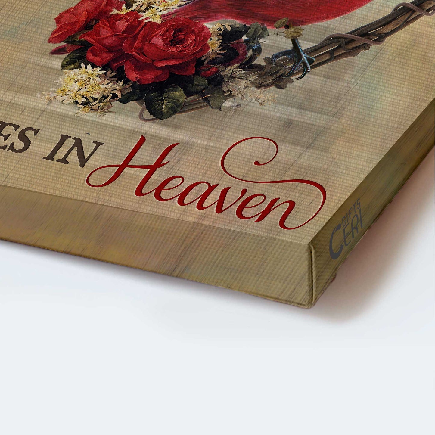 Memorial Portrait Canvas- Flower wreath, Red rose, Cardinal drawing canvas- Gift for members family- A big piece of my heart lives in heaven - Heaven Portrait Canvas Prints, Wall Art
