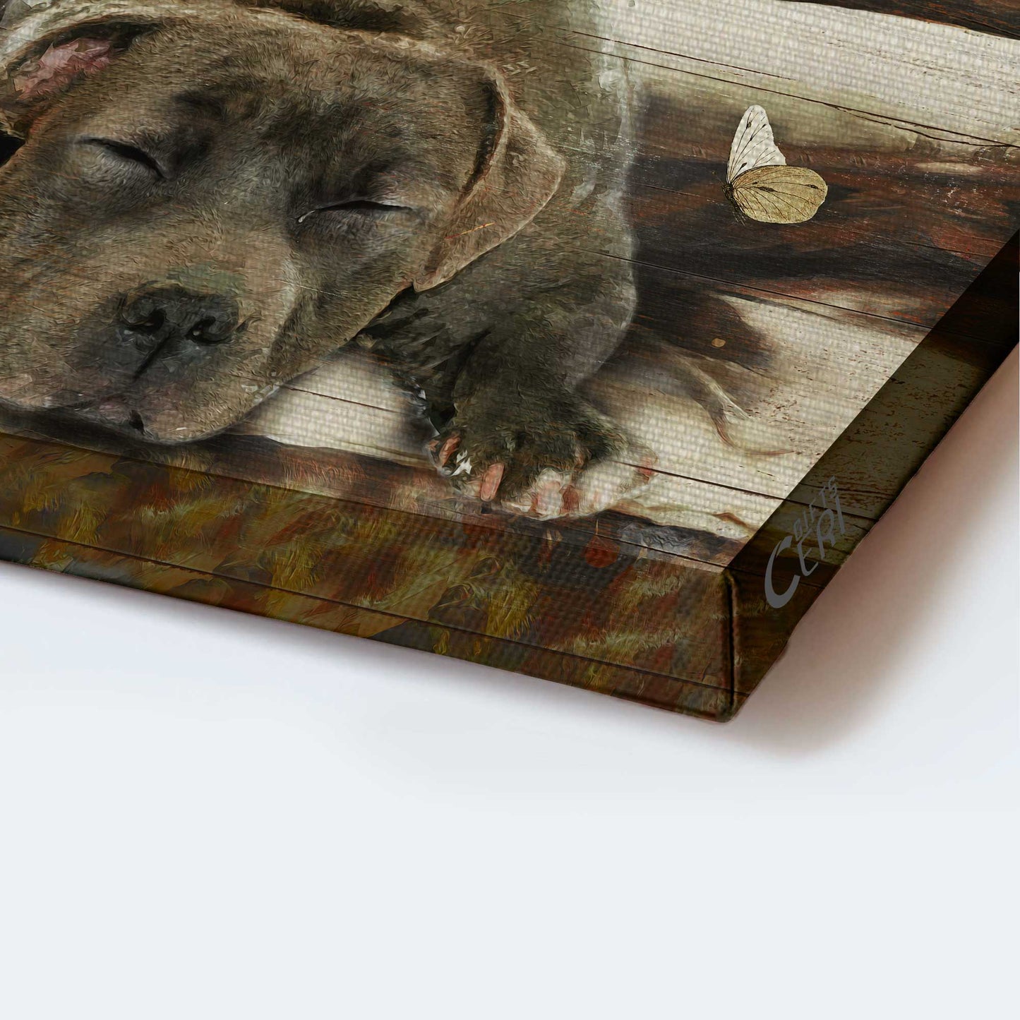 Pitbull Landscape Canvas- Pitbull drawing, White butterfly - Gift for dog lover- Give it to God and go to sleep - Dog Landscape Canvas Prints, Wall Art