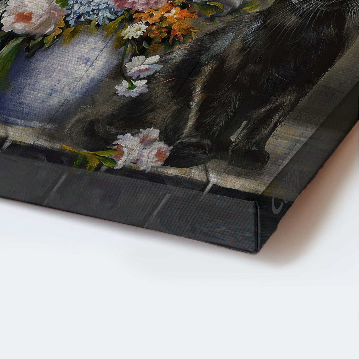 Black cat Portrait Canvas- Black cat painting, Flower vase, Still art- Gift for Cat lover- Be still and know that I am God - Portrait Canvas Prints, Wall Art