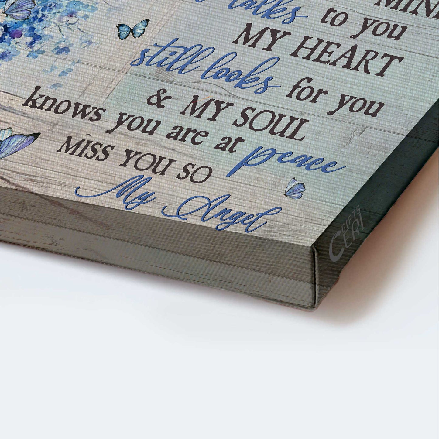 Memorial Landscape Canvas- Blue butterfly , Baby Blue Eyes canvas- Gift for family- My heart still looks for you & my souls knows you are at peace - Heaven Landscape Canvas Prints, Wall Art