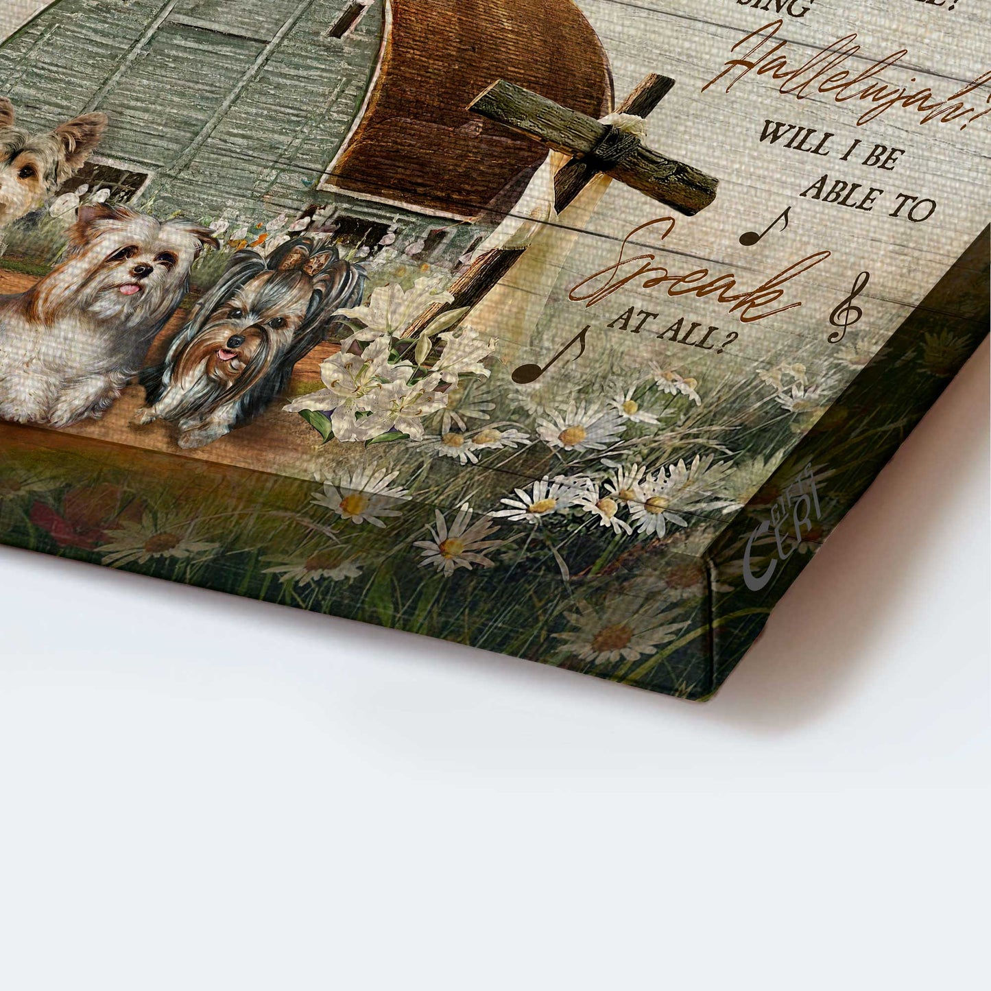 Yorkshire Terrier Dog Landscape Canvas - Yorkshire Terrier, Wooden Cross, Vintage House, Jesus Canvas - Gift for Yorkshire Terrier, Dog Lovers, Christian - I Can Only Imagine
