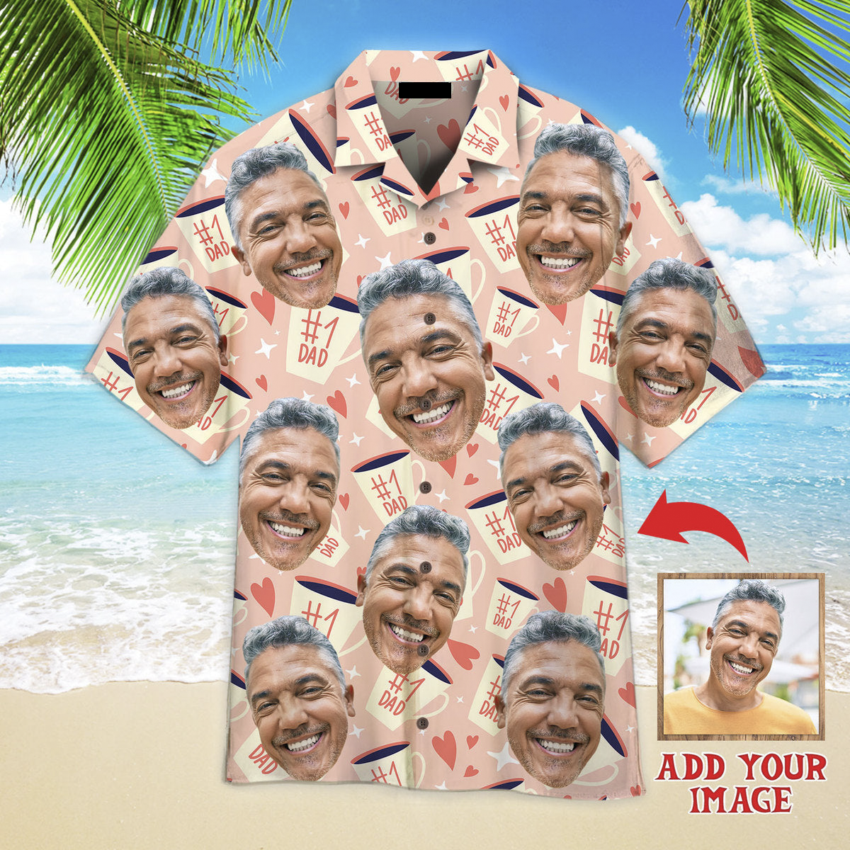 Funny Custom Face Happy Guy Number One Dad Gift For Father Custom Hawaiian Shirt, Personalized Hawaiian Shirts, Custom Photo Hawaiian Shirt