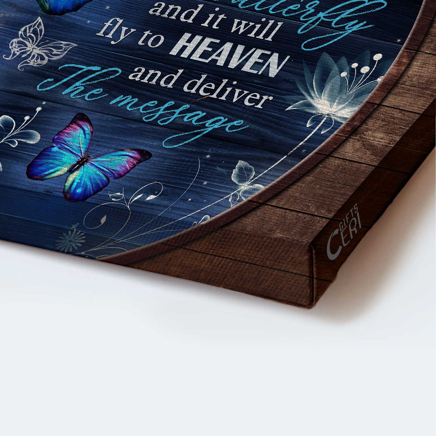 Memorial Landscape Canvas- Blue butterfly, Abstract flowers, Memorial gift- Gift for members family- Whisper I love you to a butterfly - Heaven Landscape Canvas Prints, Home Decor Wall Art