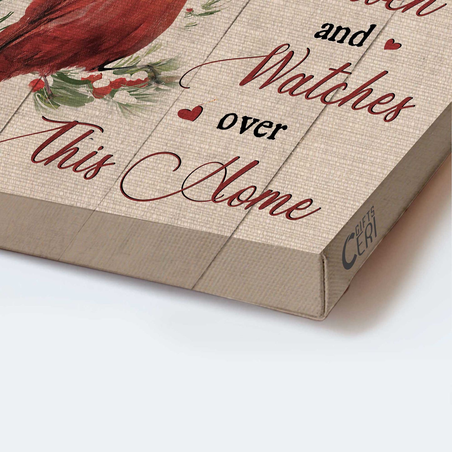 Memorial Portrait Canvas - Heaven, Watercolor Cardinal, Red Cranberry, Vintage Painting Memorial Canvas - Memorial Gift For Member Family - A Big Piece Of My Heart Lives In Heaven