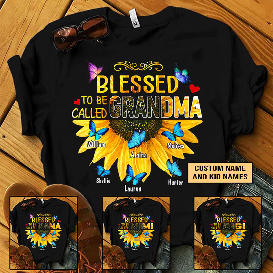 Grandma Sunflower Custom T-Shirt, Mother's Day Personalized T-Shirt, Custom Blessed To Be Called Grandma - Gift For Granma, Mimi, Nana, Grammy