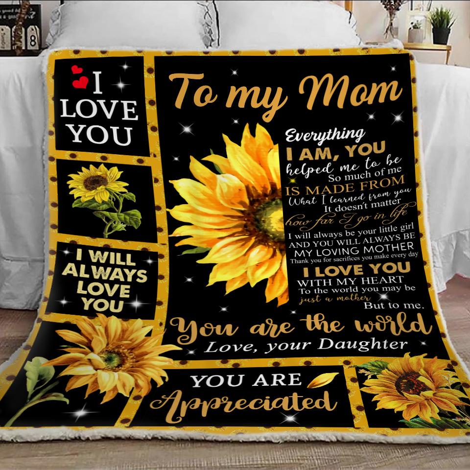 Custom Mother's Day Blanket, Personalized Blanket, To My Mom Sunflower Blanket, To My Mom Blanket From Daughter, Sunflower Mother's Day Blanket