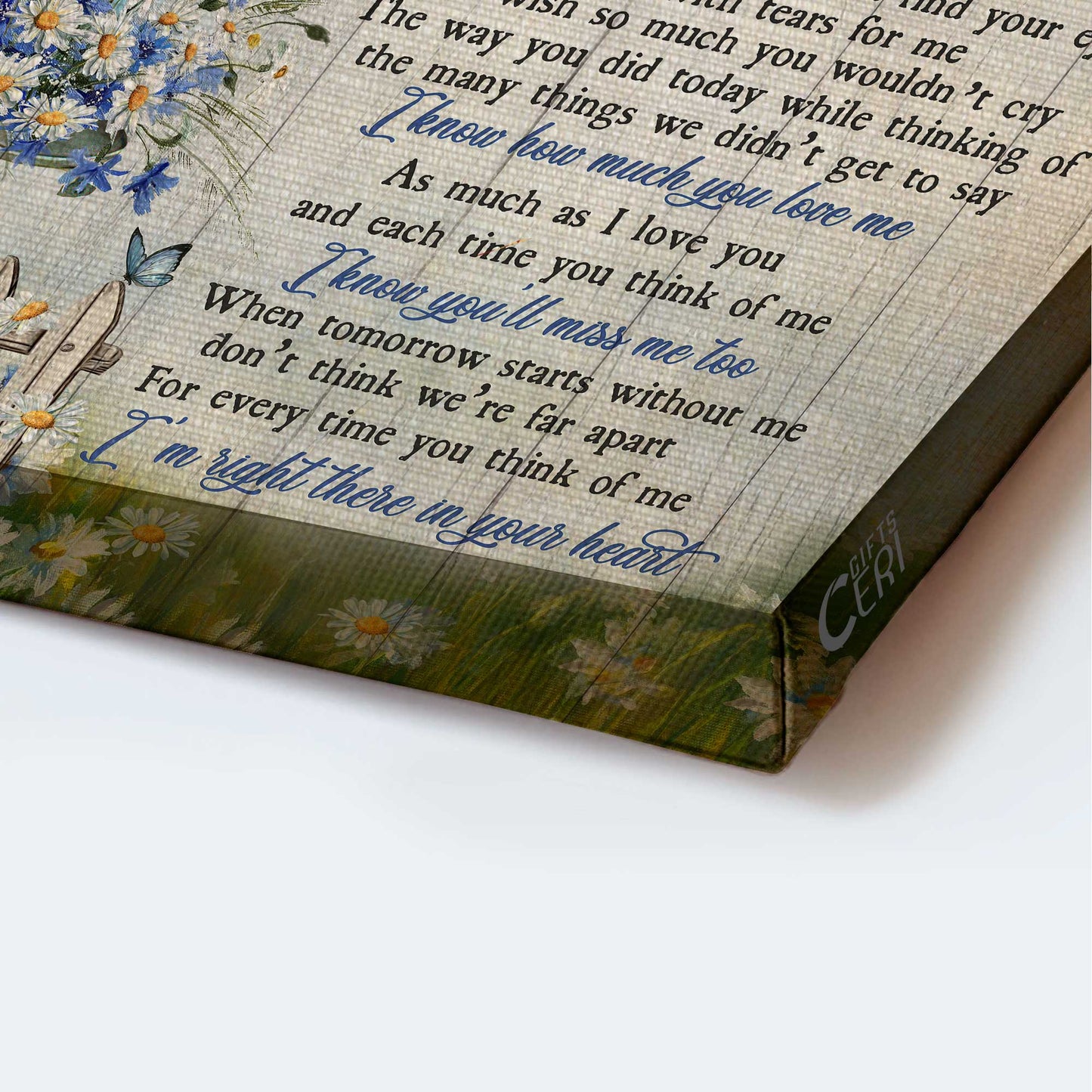 Memorial Landscape Canvas- Daisy drawing, Letter box, Blue background, Butterfly canvas- Gift for members family - Letter from heaven