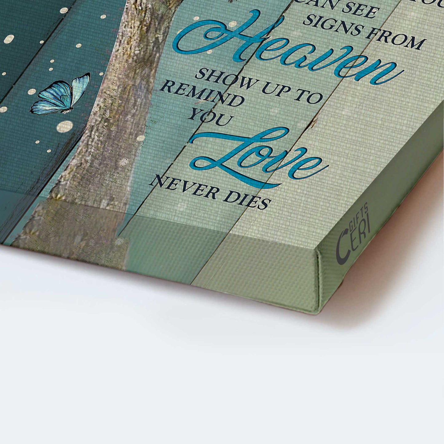 Memorial Portrait Canvas - Blue butterfly, Love, Faith- Gift for Christian - Love never dies - Heaven Portrait Canvas Prints, Wall Art