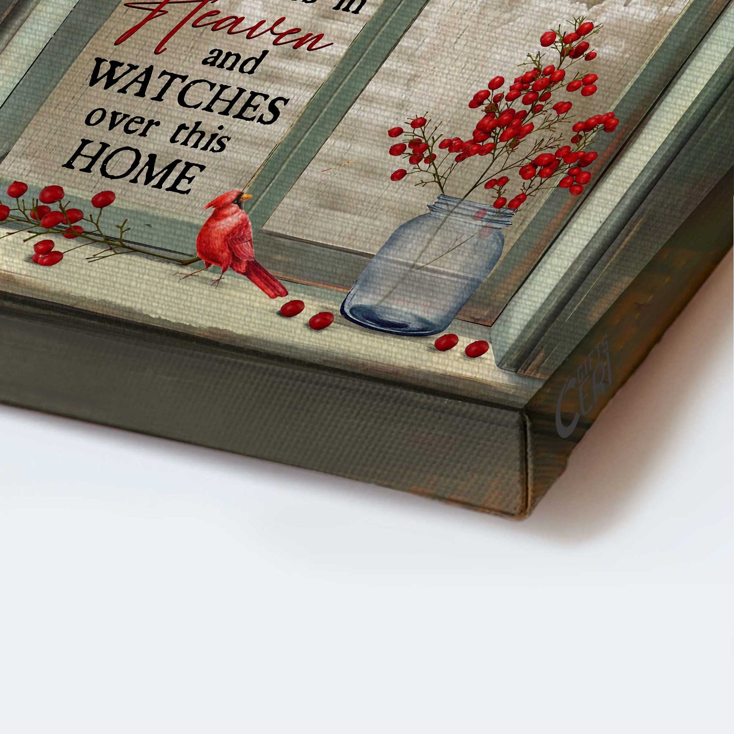 Memorial Portrait Canvas - Through Window Frame, Beautiful Cardinal, Heaven Canvas - Memorial Gift For Family Members - A Big Piece Of My Heart Lives In Heaven