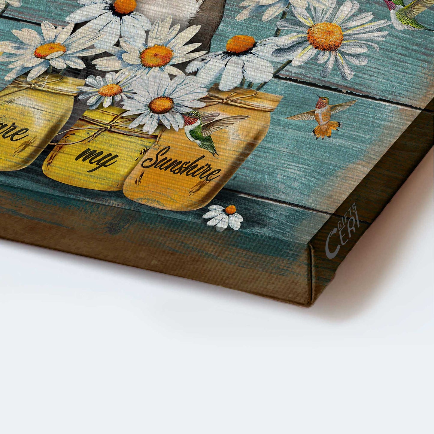 Pit Bull Landscape Canvas - Pitt Bull Painting, Daisy Flowers, Hummingbird - Gift For Pitt Bull LoverYou Are My Sunshine