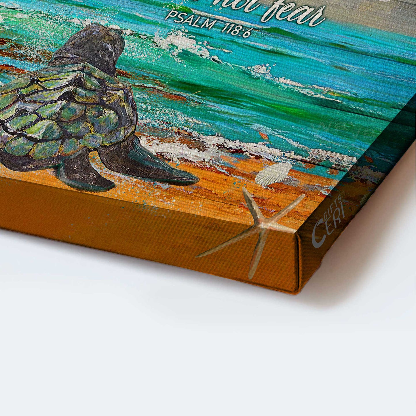 Jesus Landscape Canvas- Sea turtle, Sand beach painting- Gift for Christian- The Lord is on my side I will not fear - Landscape Canvas Prints, Wall Art