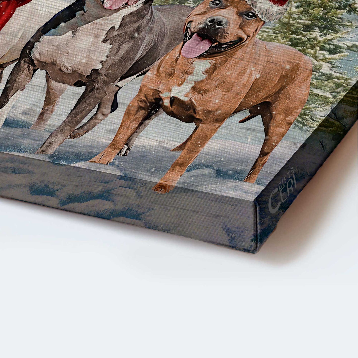 Pitbull Landscape Canvas- Pitbull wearing Santa hat canvas- Gift for dog lover - Dog Landscape Canvas Prints, Wall Art