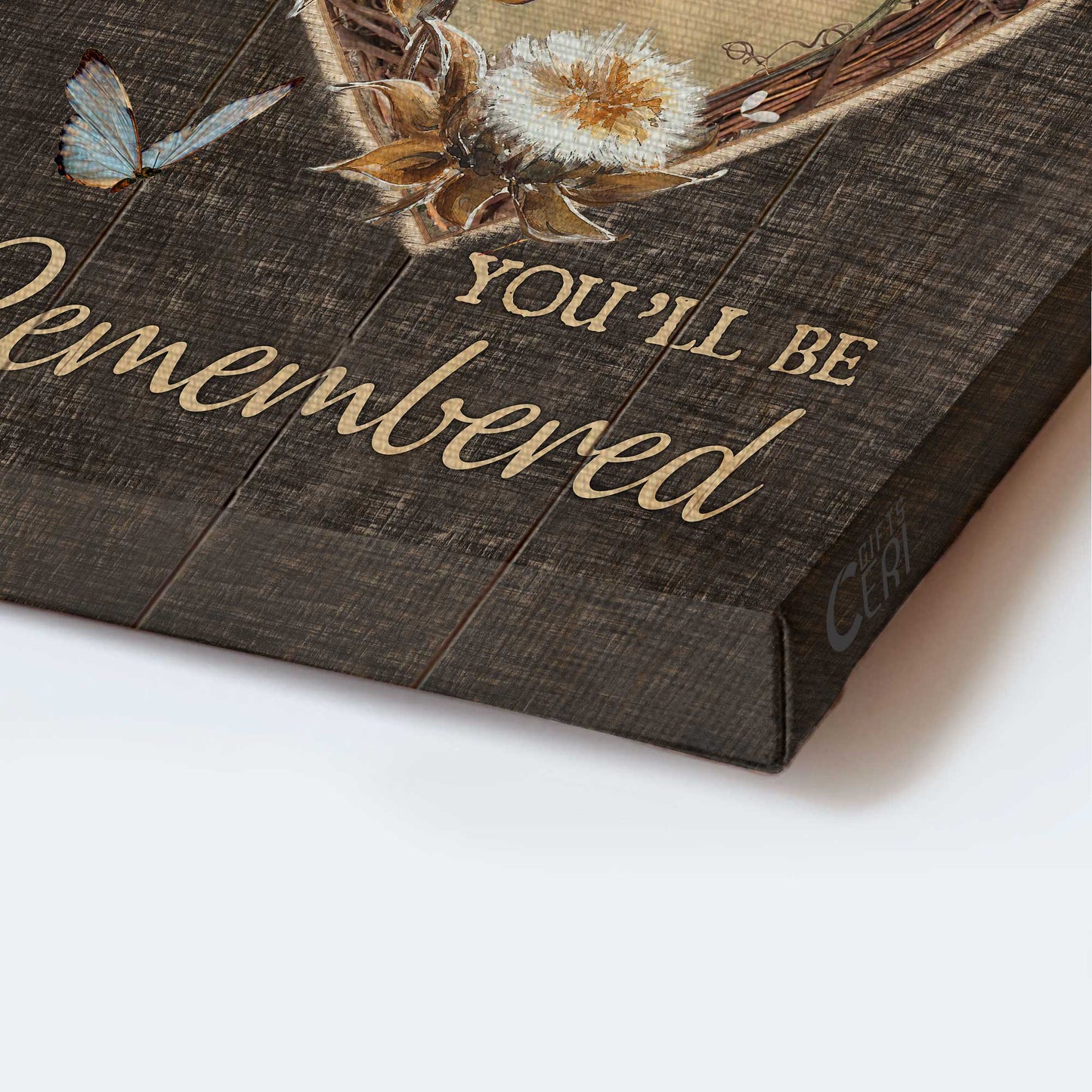 Memorial Portrait Canvas- Blue butterfly, Heart wreath, Pretty wildflower canvas- Gift for members family- As long as I breathe, you'll be remembered - Heaven Portrait Canvas Prints, Wall Art