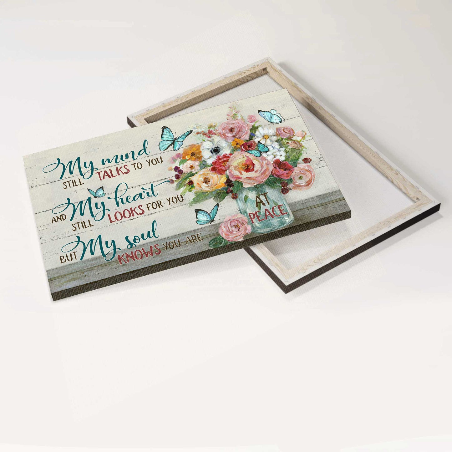 Memorial Landscape Canvas- Brilliant flower painting, Blue butterfly canvas- Gift for members family- My mind still talks to you