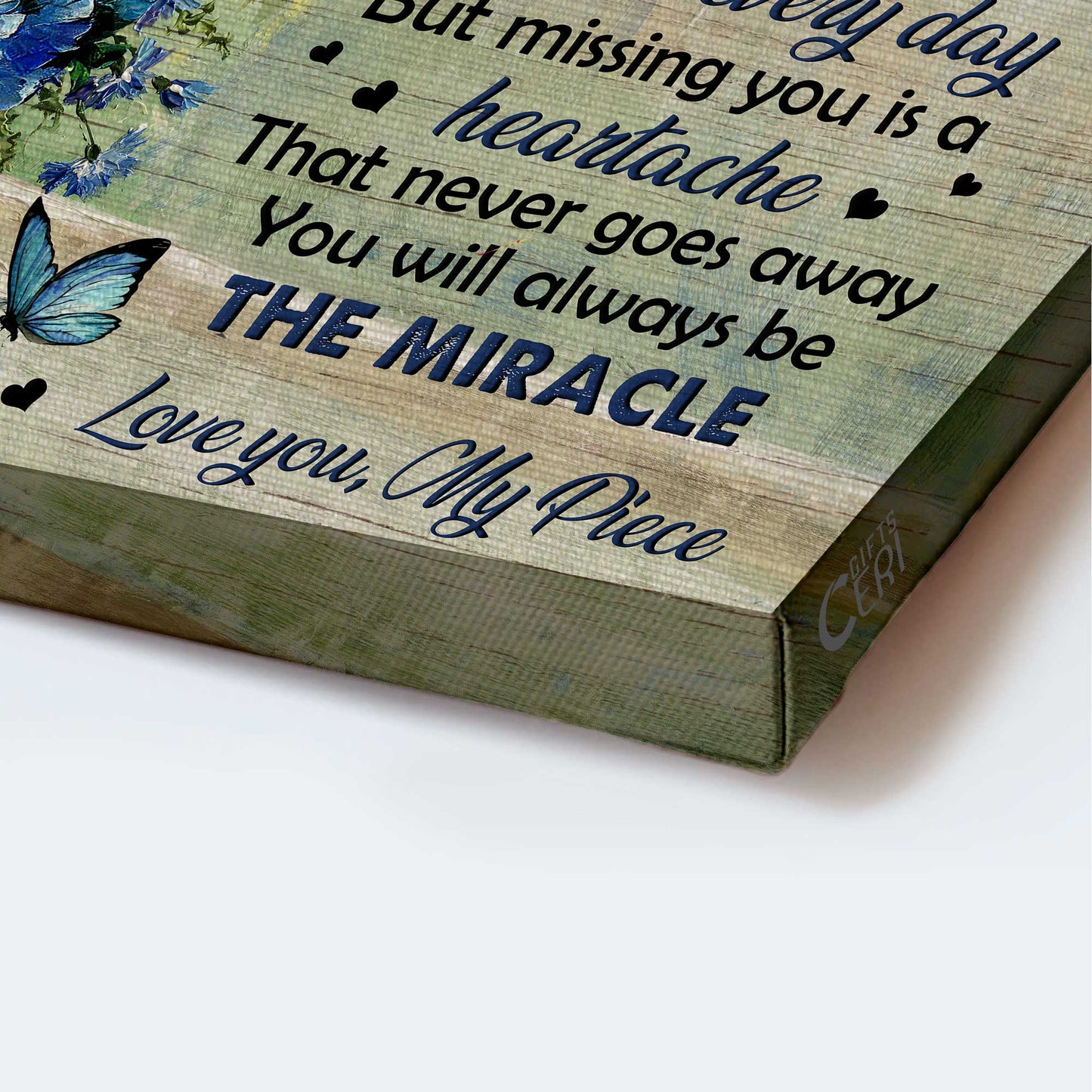 Memorial Landscape Canvas- Blue butterfly, Baby Blue Eyes- Gift for members family- You will always be the miracle - Heaven Landscape Canvas Prints, Wall Art