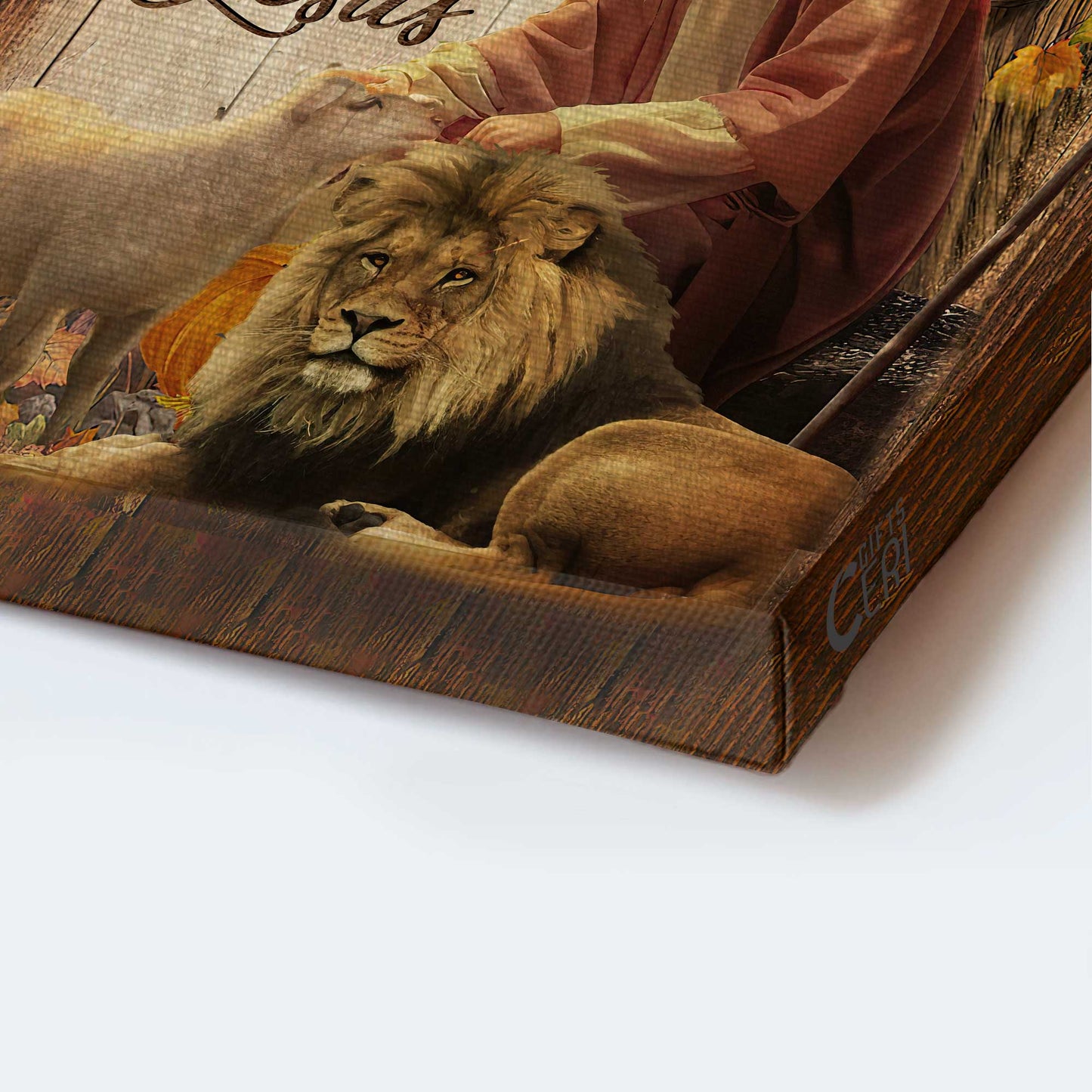 Memorial Portrait Canvas - Autumn forest drawing, Lion of Judah, White lamb Portrait Canvas - Memorial Gift For Family Members - Fall in love with Jesus