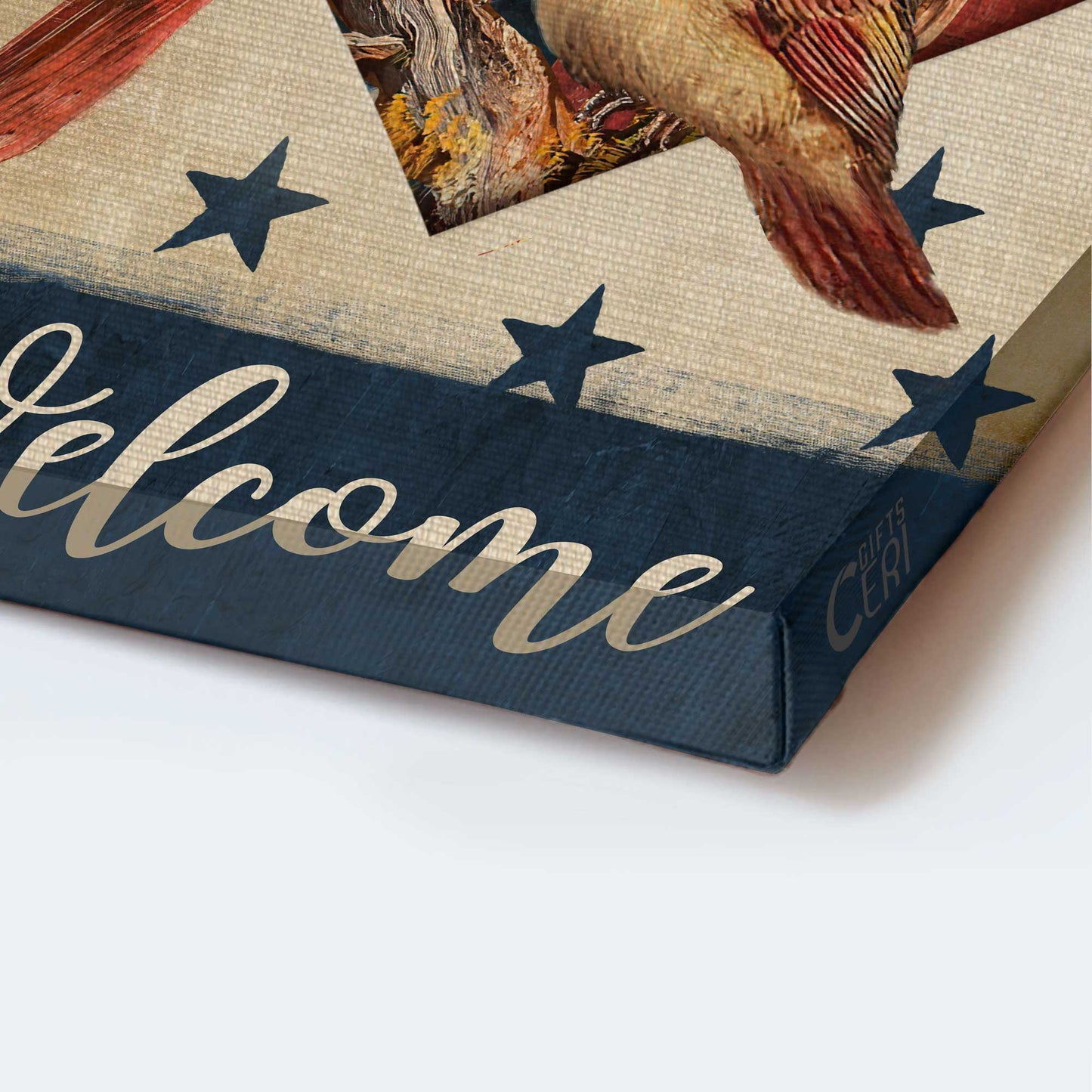 Heaven Portrait Canvas - Cardinal Couple, Heart Shape, Blue Star, Us Flag, Welcome Portrait Canvas - Memorial Gift For Family Members