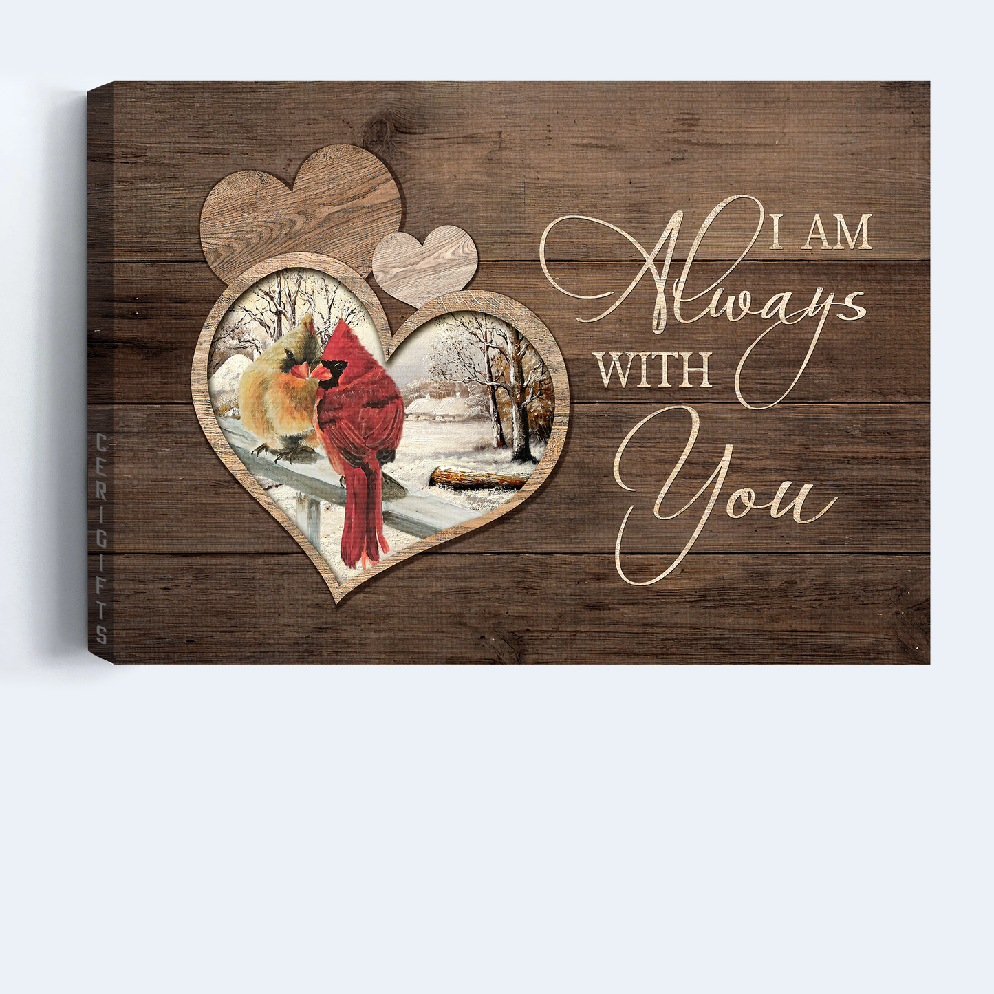 Heaven Landscape Canvas - Cardinal Couple, Winter Garden, Heart Wooden Background Landscape Canvas - Memorial Gift For Family Members - I Am Always With You