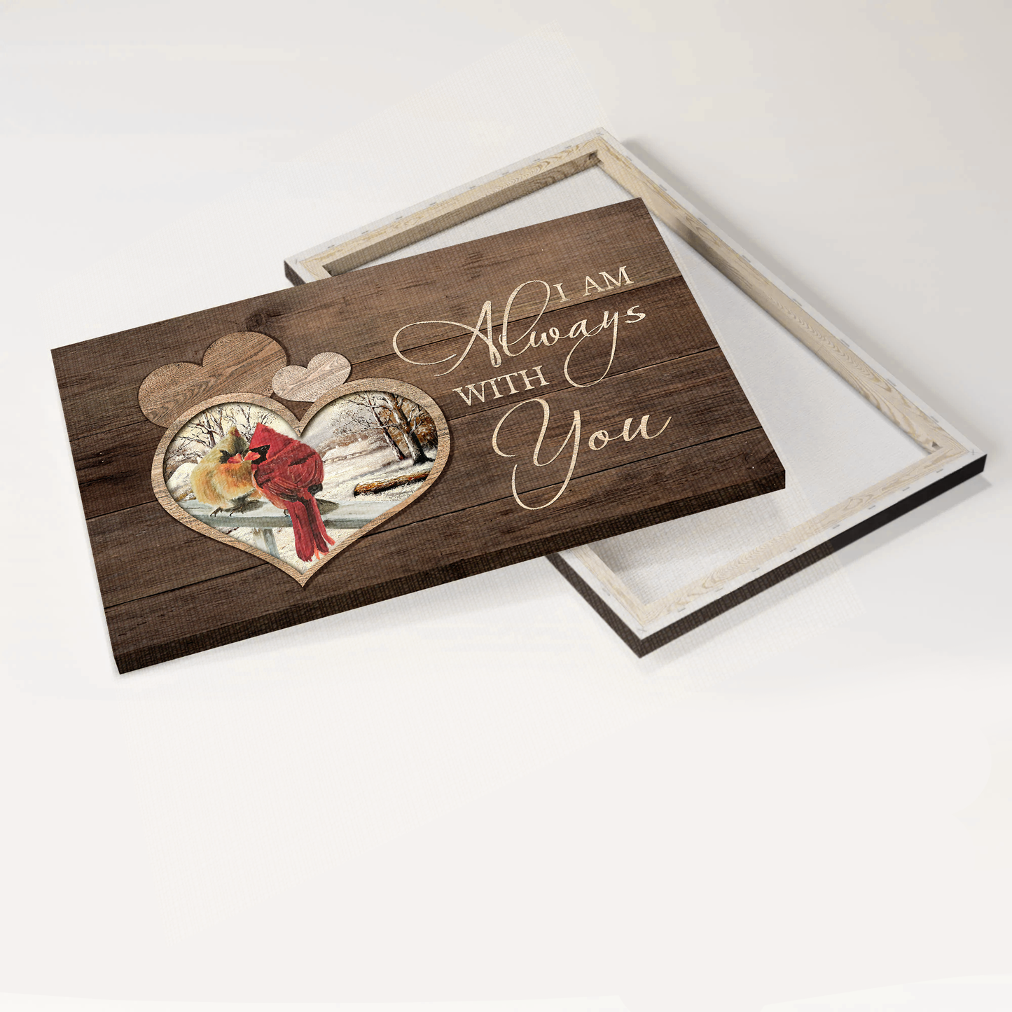 Heaven Landscape Canvas - Cardinal Couple, Winter Garden, Heart Wooden Background Landscape Canvas - Memorial Gift For Family Members - I Am Always With You
