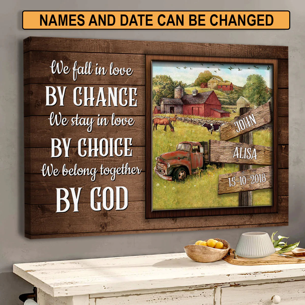 Couple Landscape Canvas - Personalized God, Car, Farm, Animals Canvas - Custom Gift For Christian Couple, Spouse, Lover - We Fall In Love By Chance Canvas